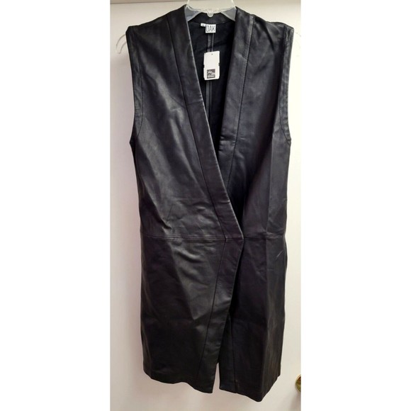 Saks Fifth Ave Oak Leather Judogi Vest Jacket Black Size XS New w/tag 16.5x39 - Picture 1 of 6